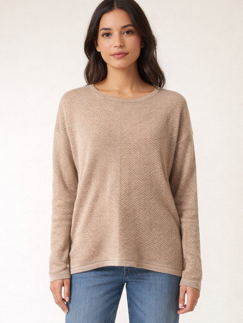 Vince Engineered Mesh Sweater in Deep Tan/Beige, Size Medium
